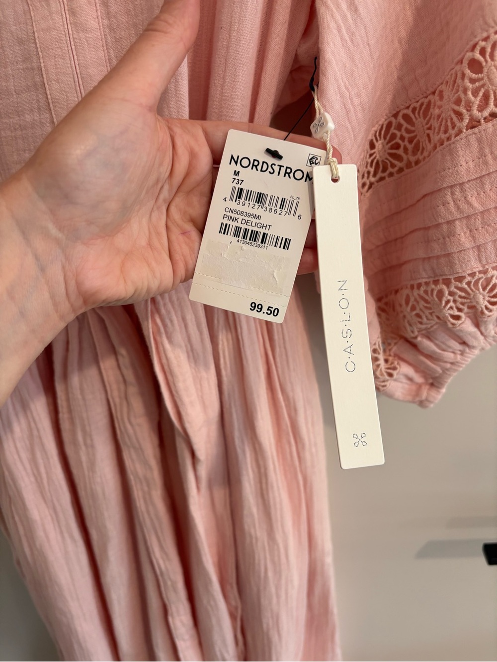 NWT Blush Pink Maxi Dress Puff Sleeve Boho Cottagecore Peasant Crochet Tie Waist - Picture 5 of 14